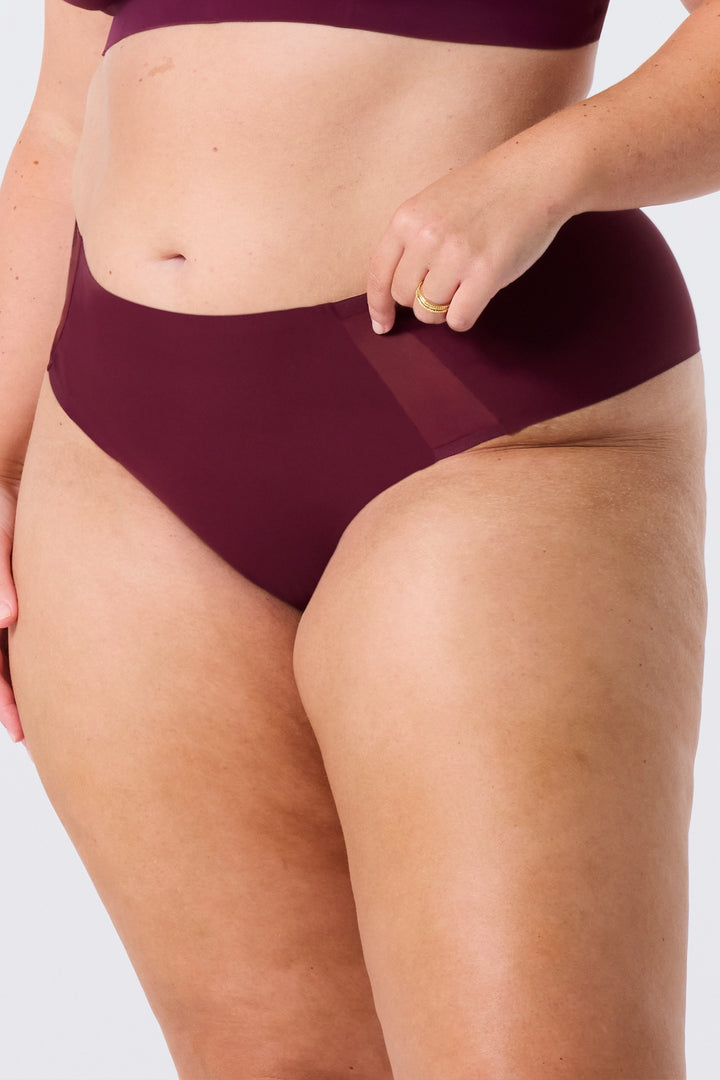 Evelyn & Bobbie Hi-Waist Thong Mesh - Berry (Limited Edition) - CURATED LINGERIE