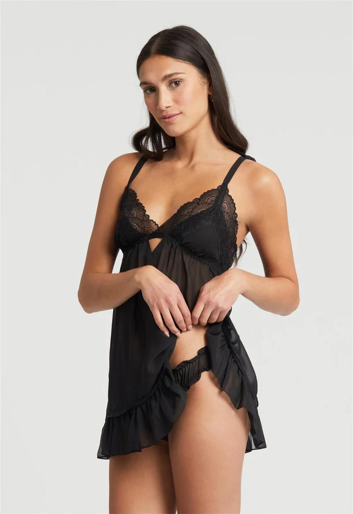 Rya Collection Dahlia Babydoll Set - Black - CURATED LINGERIE